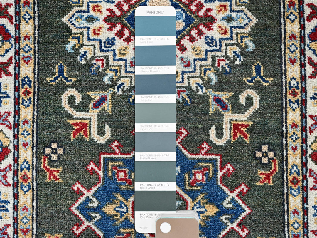2'8" x 6'5" New Hand Knotted Green Wool Runner Oriental Rug - MOA102445