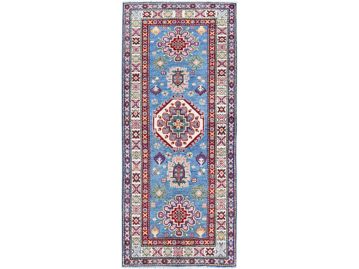 2'8" x 6'4" New Hand Knotted Blue Wool Runner Oriental Rug - MOA102446