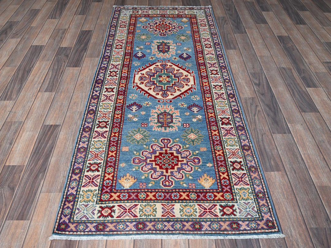 2'8" x 6'4" New Hand Knotted Blue Wool Runner Oriental Rug - MOA102446