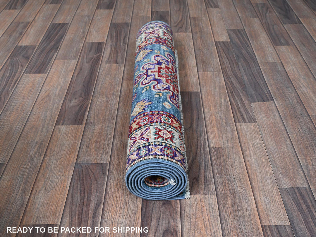 2'8" x 6'4" New Hand Knotted Blue Wool Runner Oriental Rug - MOA102446