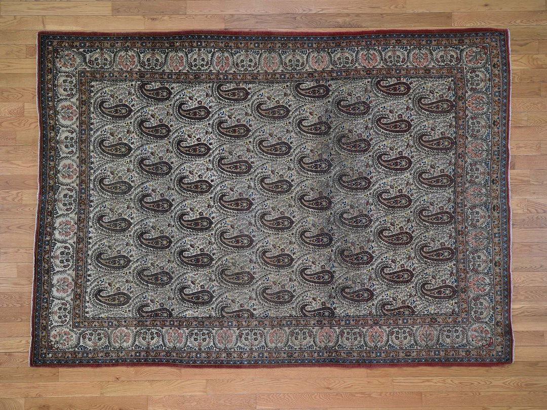 6'3" x 8'9" Vintage Hand Knotted Ivory Wool Rectangle Oriental Rug - MOA10244939
