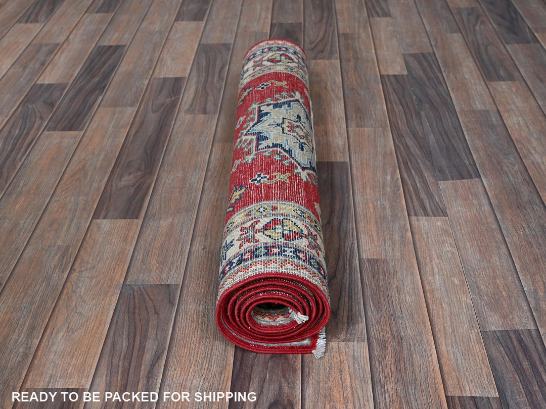 2'8" x 6'5" New Hand Knotted Red Wool Runner Oriental Rug - MOA102450