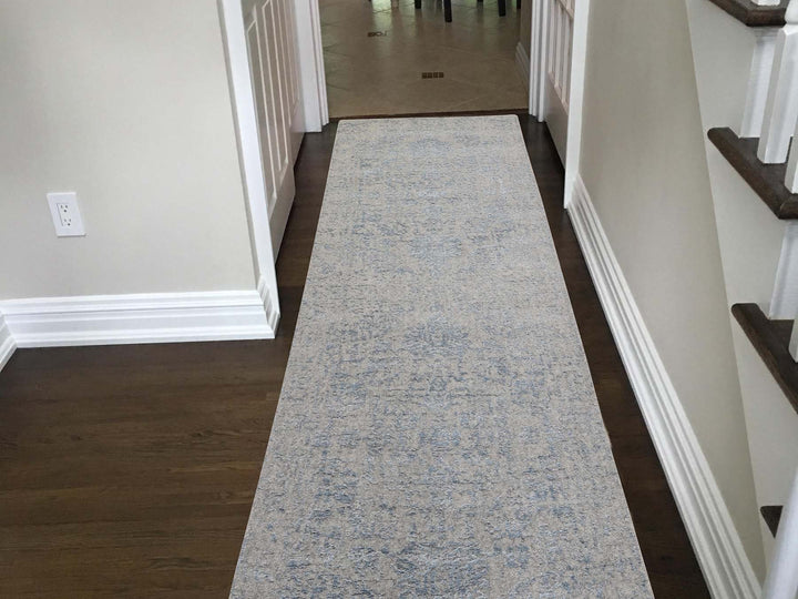 2'5" x 9'10" New Hand Loomed Grey Wool & Silk Runner Oriental Rug - MOA10245569