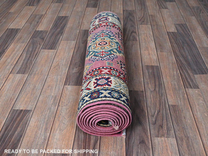 2'7" x 10'1" New Hand Knotted Pink Wool Runner Oriental Rug - MOA102455