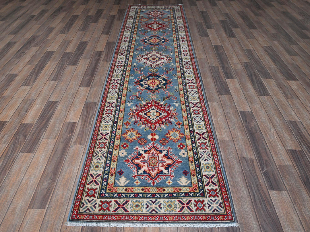 2'7" x 9'9" New Hand Knotted Blue Wool Runner Oriental Rug - MOA102458