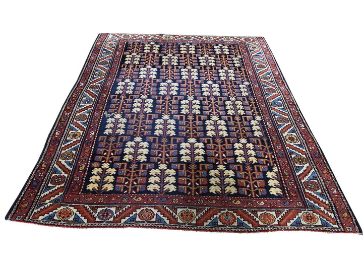 4'4" x 5'9" Vintage Hand Knotted Blue Wool Rectangle Oriental Rug - MOA10245938
