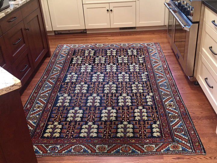 4'4" x 5'9" Vintage Hand Knotted Blue Wool Rectangle Oriental Rug - MOA10245938