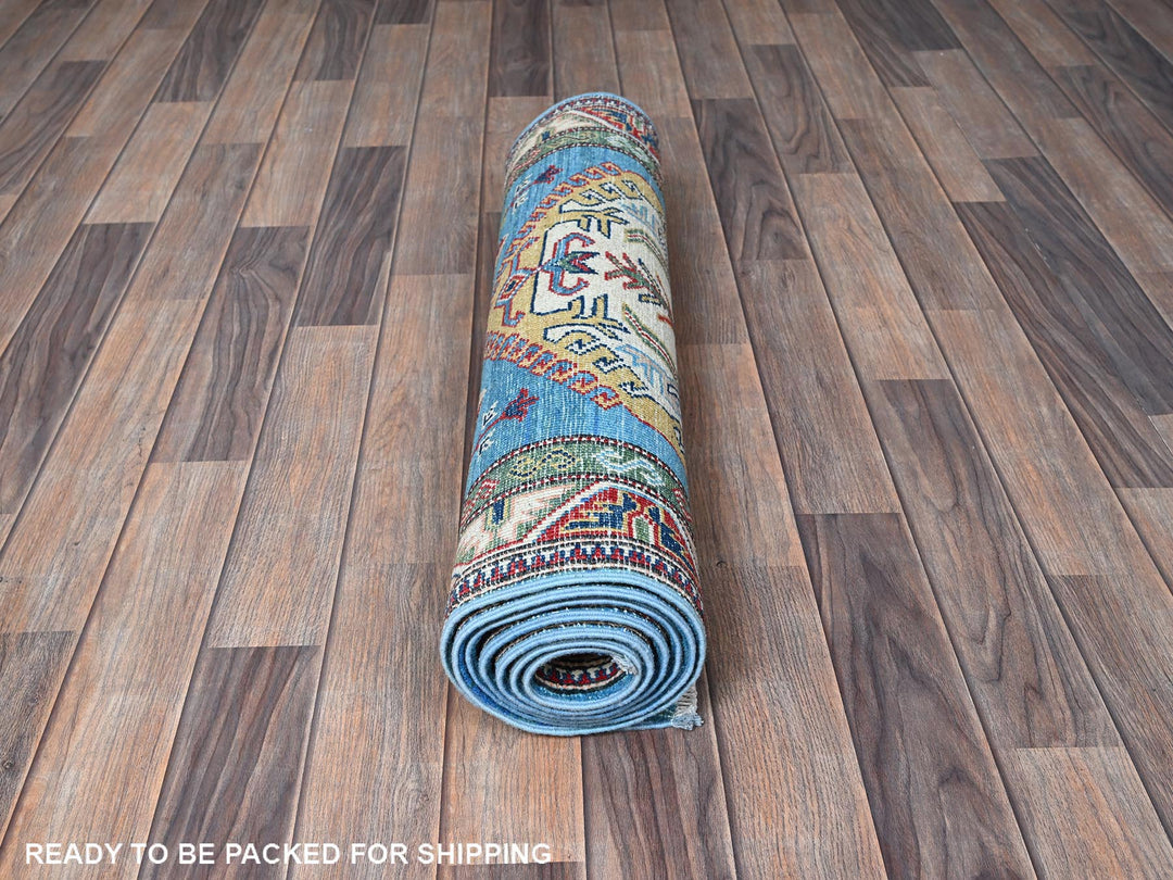 2'9" x 8'2" New Hand Knotted Blue Wool Runner Oriental Rug - MOA102461