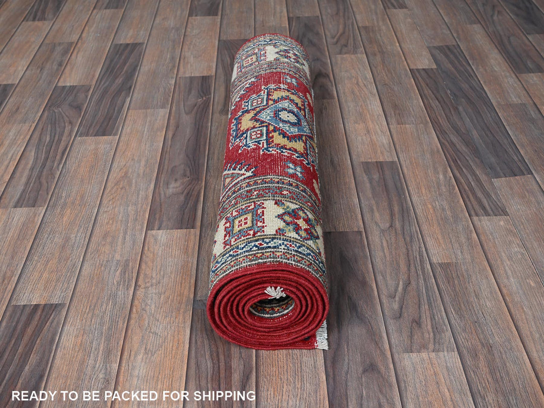 2'6" x 7'9" New Hand Knotted Red Wool Runner Oriental Rug - MOA102464