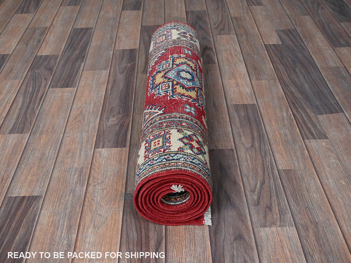 2'6" x 7'9" New Hand Knotted Red Wool Runner Oriental Rug - MOA102464