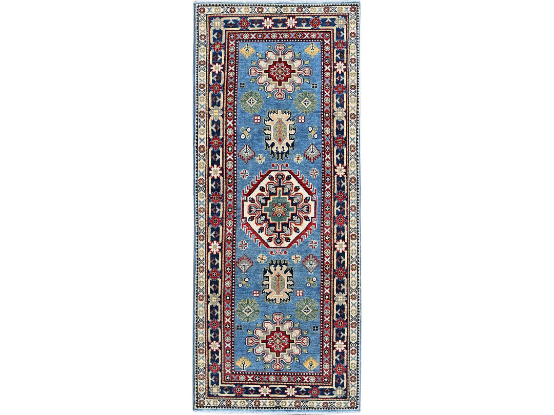 2'8" x 6'8" New Hand Knotted Blue Wool Runner Oriental Rug - MOA102469