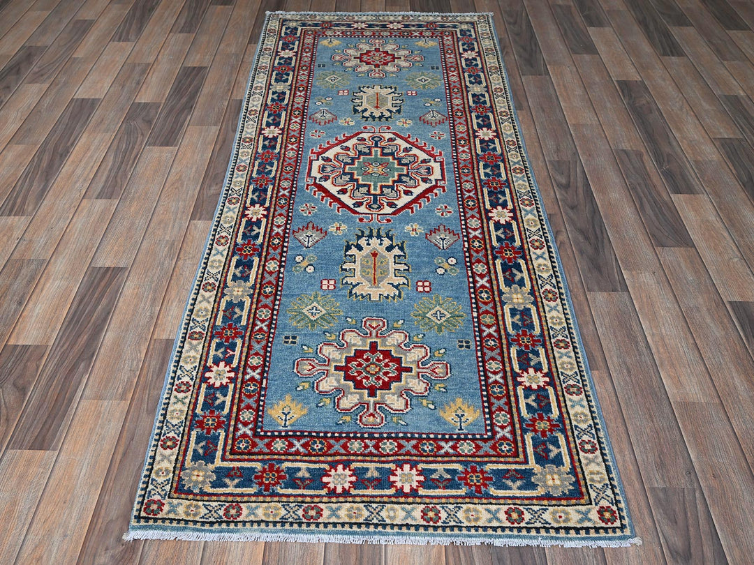 2'8" x 6'8" New Hand Knotted Blue Wool Runner Oriental Rug - MOA102469