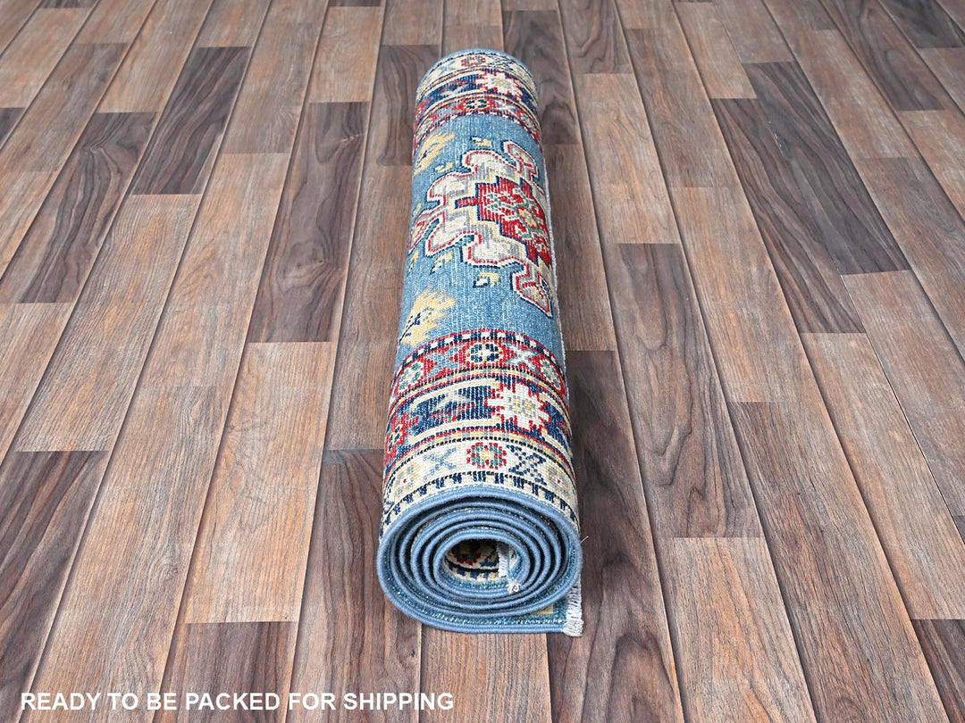 2'8" x 6'8" New Hand Knotted Blue Wool Runner Oriental Rug - MOA102469