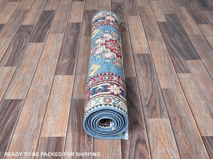 2'8" x 6'8" New Hand Knotted Blue Wool Runner Oriental Rug - MOA102469