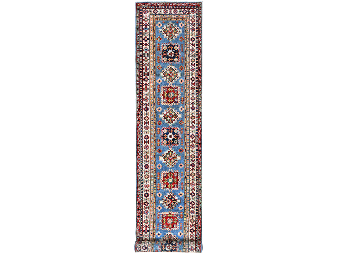 3'4" x 19'6" New Hand Knotted Blue Wool Runner Oriental Rug - MOA102471