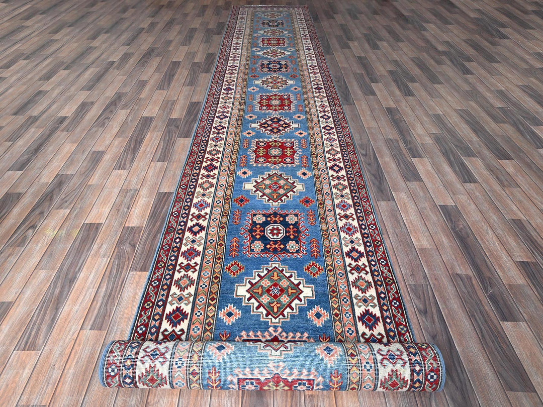 3'4" x 19'6" New Hand Knotted Blue Wool Runner Oriental Rug - MOA102471