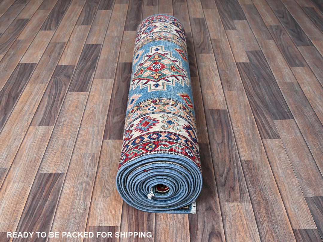 3'4" x 19'6" New Hand Knotted Blue Wool Runner Oriental Rug - MOA102471