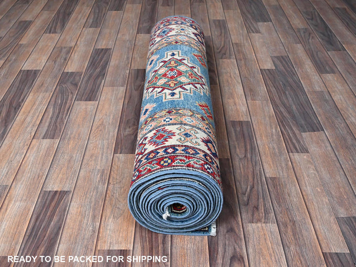 3'4" x 19'6" New Hand Knotted Blue Wool Runner Oriental Rug - MOA102471