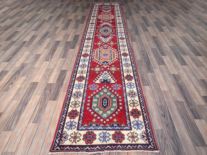 2'9" x 12'10" New Hand Knotted Red Wool Runner Oriental Rug - MOA102474