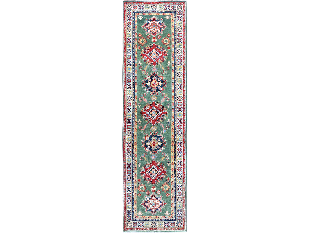 2'8" x 9'10" New Hand Knotted Green Wool Runner Oriental Rug - MOA102476