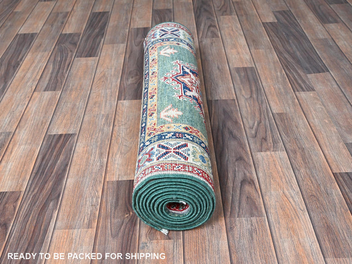 2'8" x 9'10" New Hand Knotted Green Wool Runner Oriental Rug - MOA102476