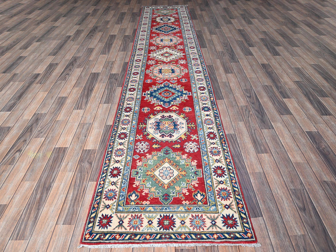 2'7" x 12'7" New Hand Knotted Red Wool Runner Oriental Rug - MOA102479