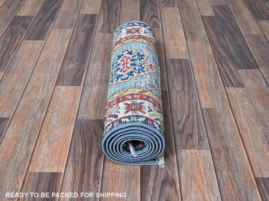 1'11" x 6'6" New Hand Knotted Blue Wool Runner Oriental Rug - MOA102484