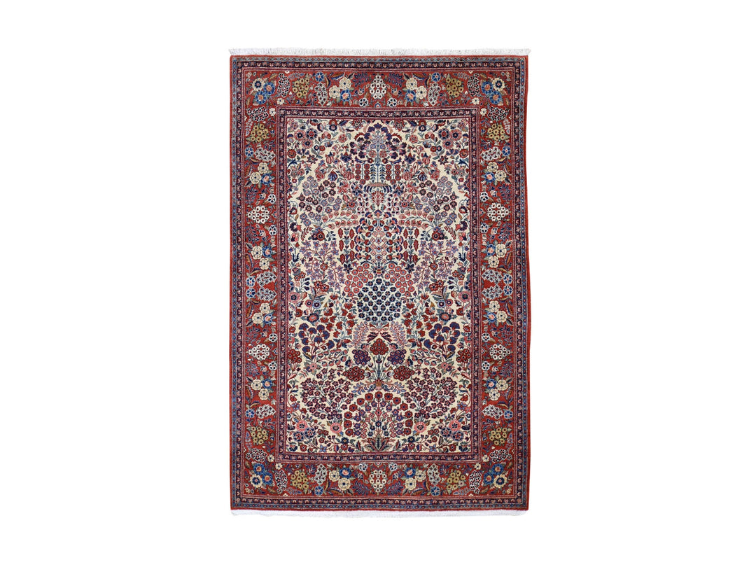 4'4" x 6'9" Vintage Hand Knotted Beige Wool Rectangle Oriental Rug - MOA10248698