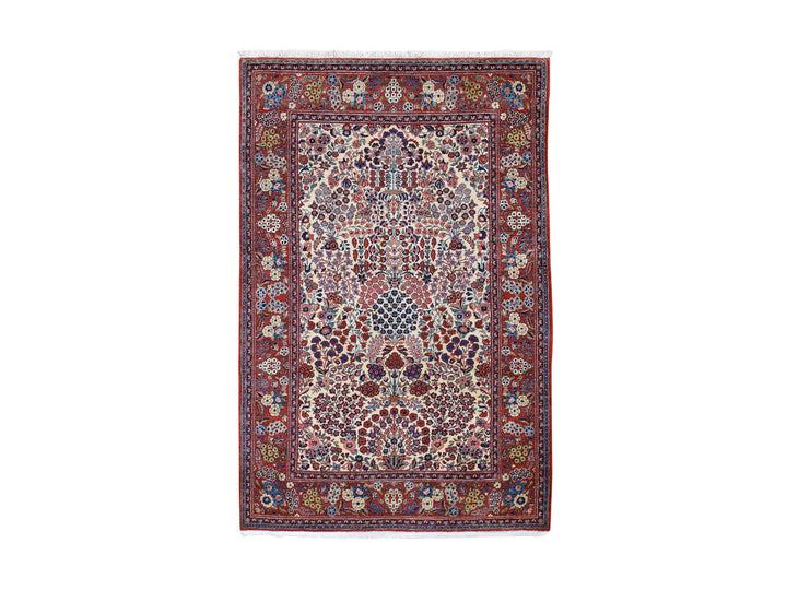 4'4" x 6'9" Vintage Hand Knotted Beige Wool Rectangle Oriental Rug - MOA10248698