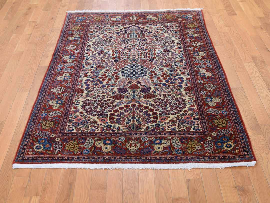 4'4" x 6'9" Vintage Hand Knotted Beige Wool Rectangle Oriental Rug - MOA10248698