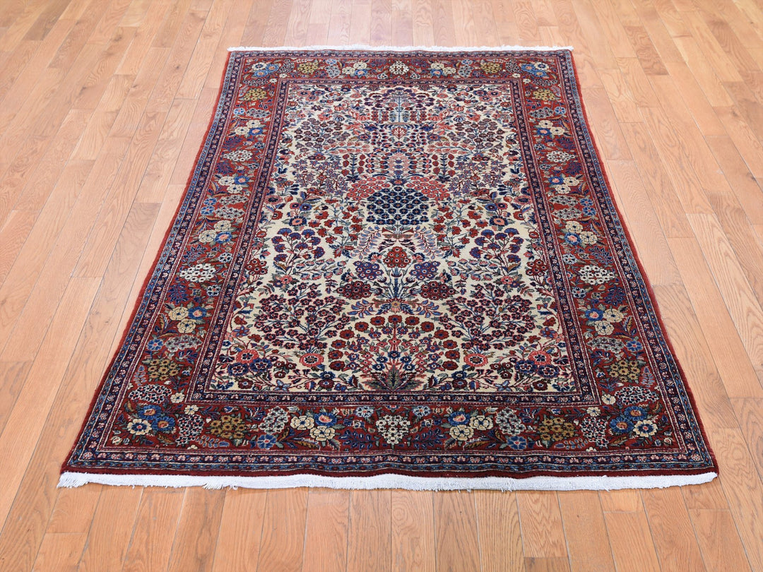 4'4" x 6'9" Vintage Hand Knotted Beige Wool Rectangle Oriental Rug - MOA10248701