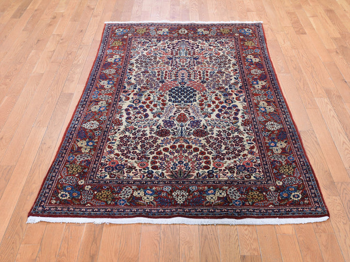 4'4" x 6'9" Vintage Hand Knotted Beige Wool Rectangle Oriental Rug - MOA10248701