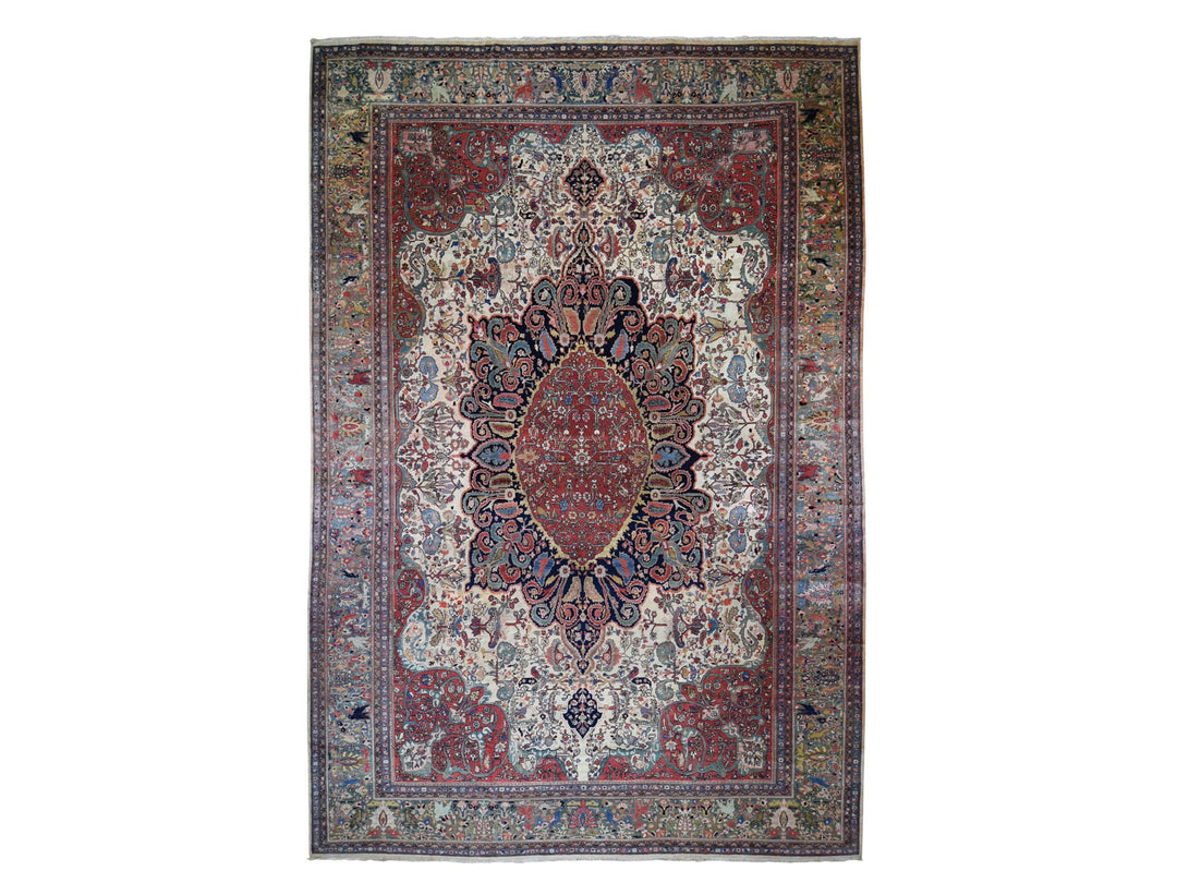 12'2" x 18'8" Vintage Hand Knotted Ivory Wool Rectangle Oriental Rug - MOA10248703