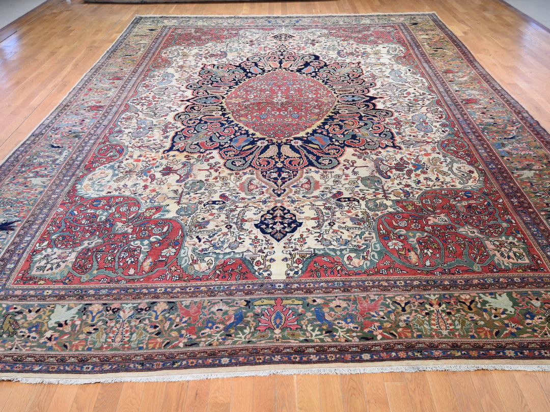 12'2" x 18'8" Vintage Hand Knotted Ivory Wool Rectangle Oriental Rug - MOA10248703