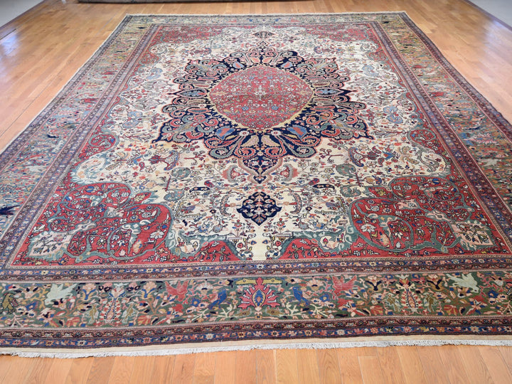 12'2" x 18'8" Vintage Hand Knotted Ivory Wool Rectangle Oriental Rug - MOA10248703