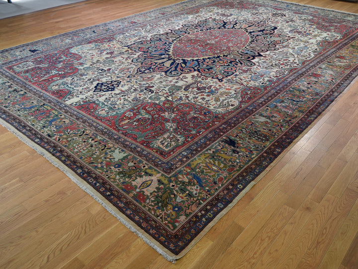 12'2" x 18'8" Vintage Hand Knotted Ivory Wool Rectangle Oriental Rug - MOA10248703