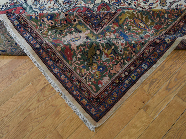 12'2" x 18'8" Vintage Hand Knotted Ivory Wool Rectangle Oriental Rug - MOA10248703