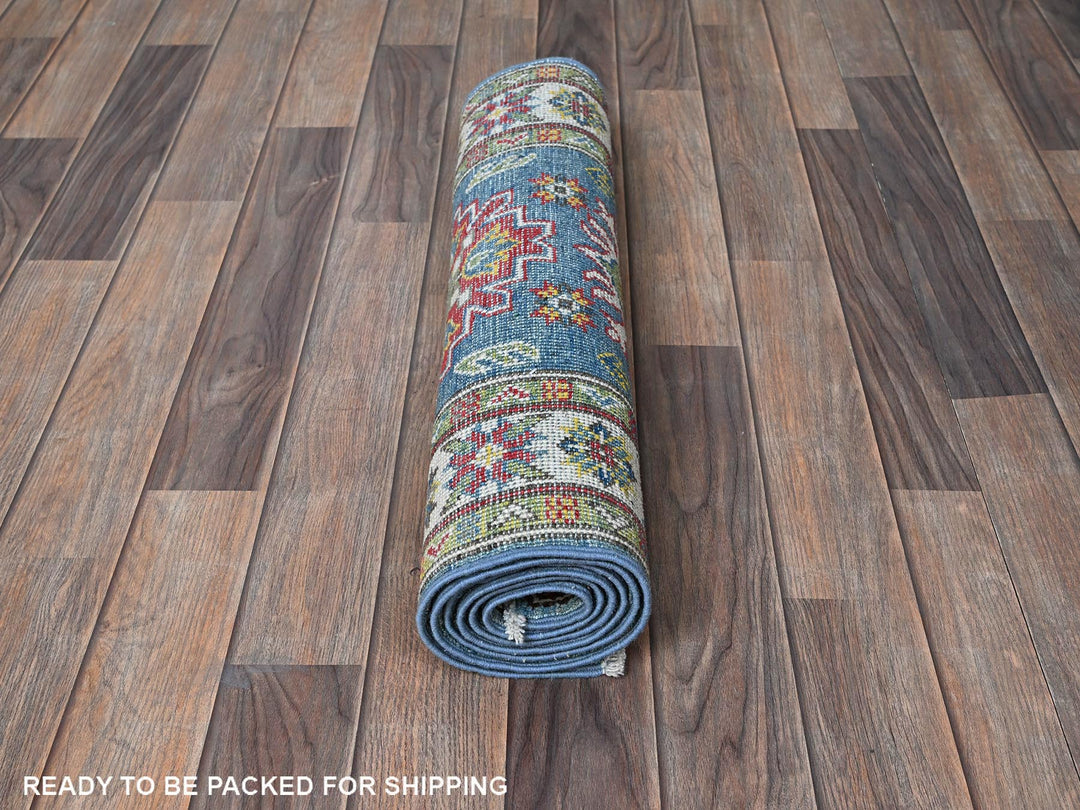 2'3" x 6'0" New Hand Knotted Blue Wool Runner Oriental Rug - MOA102488