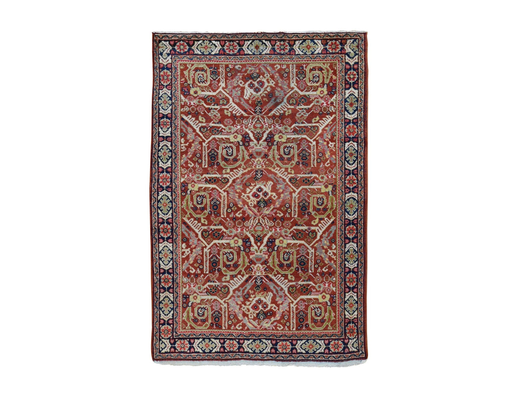 4'1" x 6'7" Vintage Hand Knotted Red Wool Rectangle Oriental Rug - MOA10249054