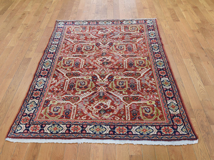 4'1" x 6'7" Vintage Hand Knotted Red Wool Rectangle Oriental Rug - MOA10249054