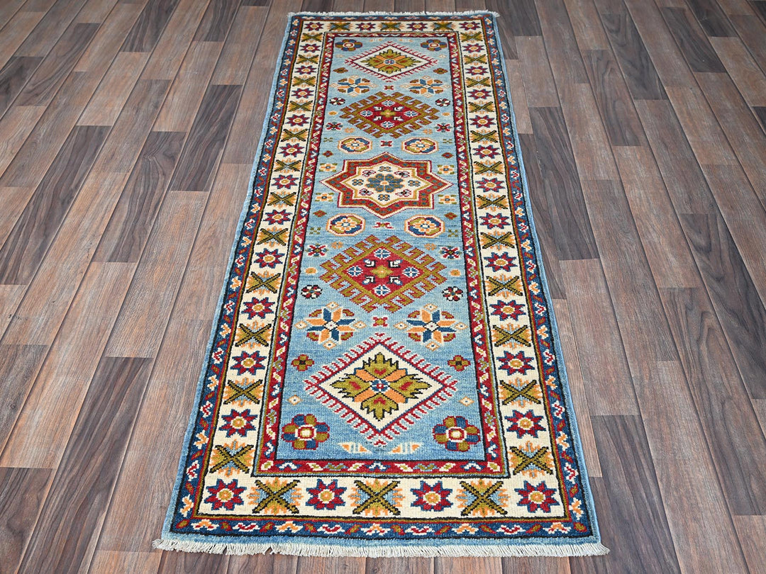 2'1" x 5'9" New Hand Knotted Blue Wool Runner Oriental Rug - MOA102492