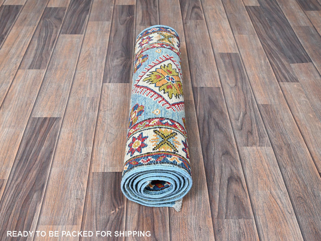 2'1" x 5'9" New Hand Knotted Blue Wool Runner Oriental Rug - MOA102492