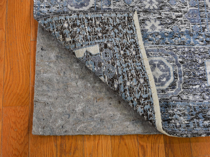 2'7" x 8'1" New Hand Knotted Blue Wool & Silk Runner Oriental Rug - MOA10249456