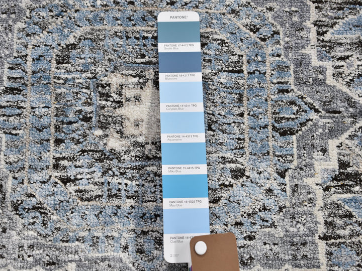 2'7" x 8'1" New Hand Knotted Blue Wool & Silk Runner Oriental Rug - MOA10249456