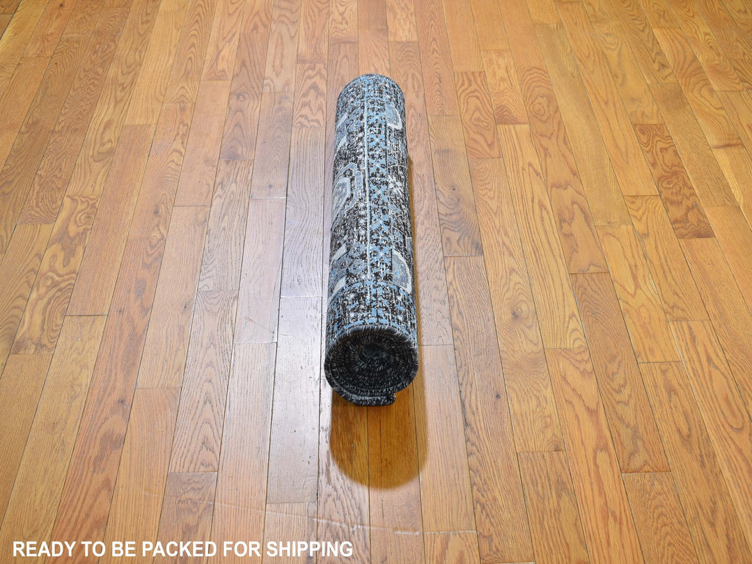 2'7" x 8'1" New Hand Knotted Blue Wool & Silk Runner Oriental Rug - MOA10249456