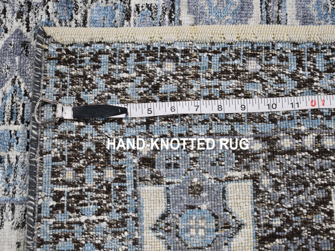 2'7" x 8'1" New Hand Knotted Blue Wool & Silk Runner Oriental Rug - MOA10249456