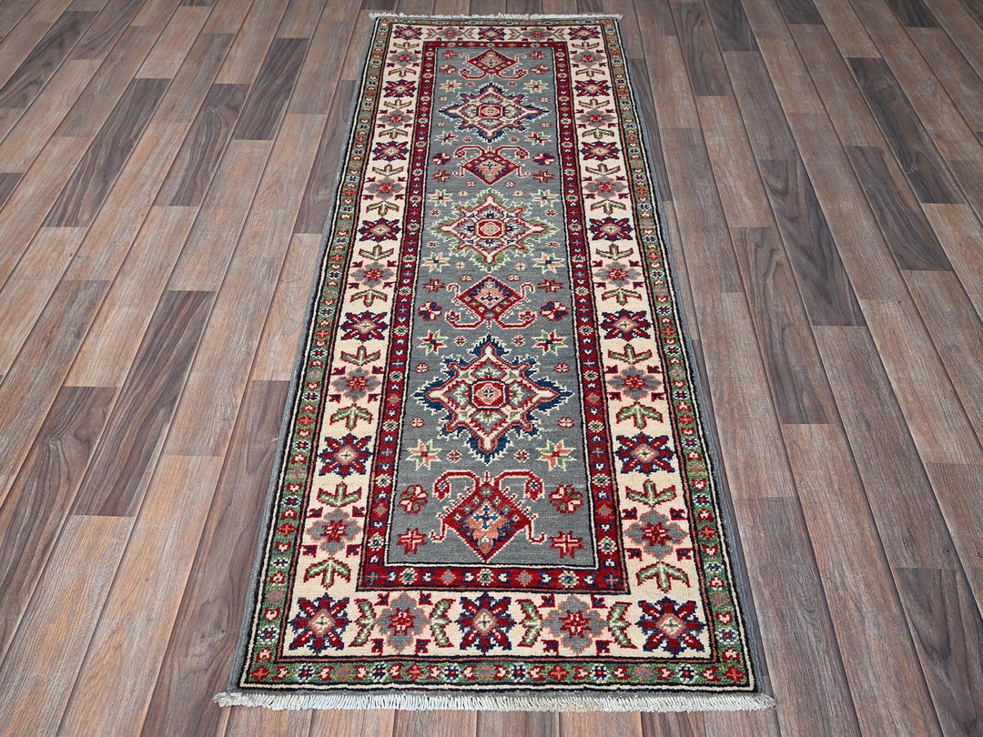 2'2" x 5'11" New Hand Knotted Grey Wool Runner Oriental Rug - MOA102498