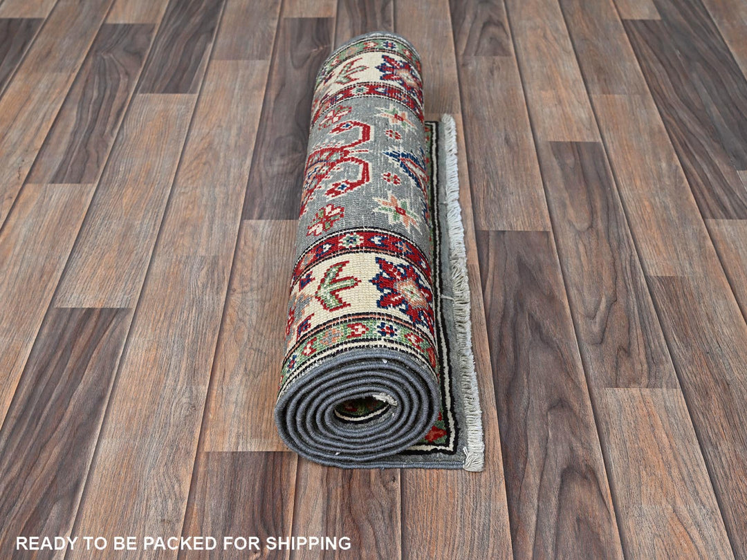 2'2" x 5'11" New Hand Knotted Grey Wool Runner Oriental Rug - MOA102498