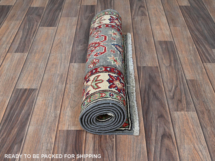 2'2" x 5'11" New Hand Knotted Grey Wool Runner Oriental Rug - MOA102498