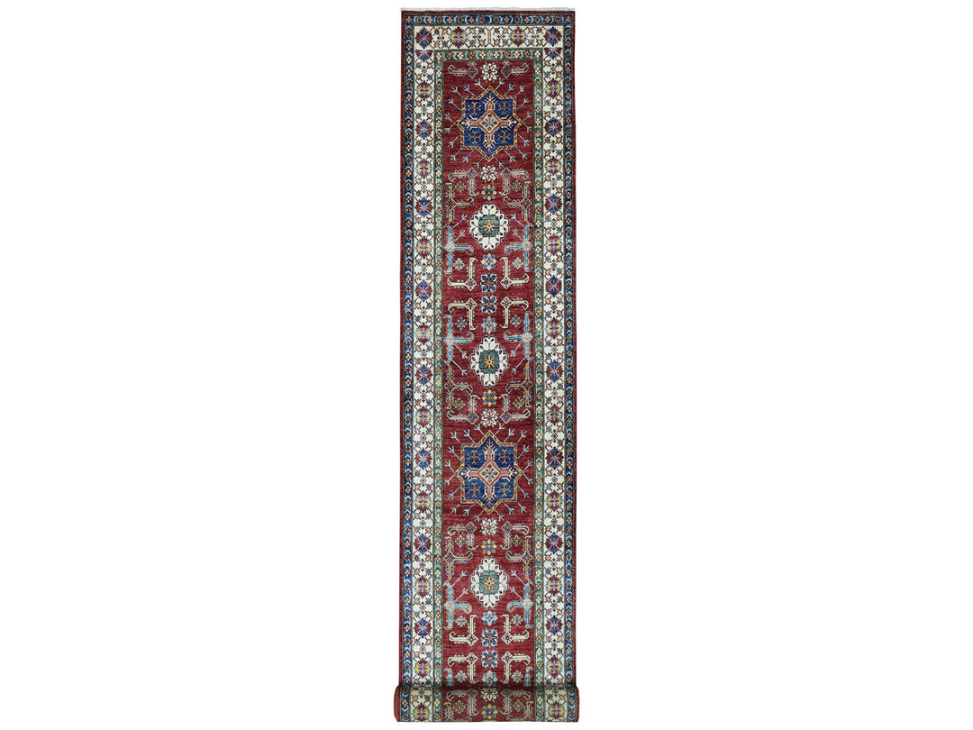 3'5" x 19'3" New Hand Knotted Red Wool Runner Oriental Rug - MOA10250419